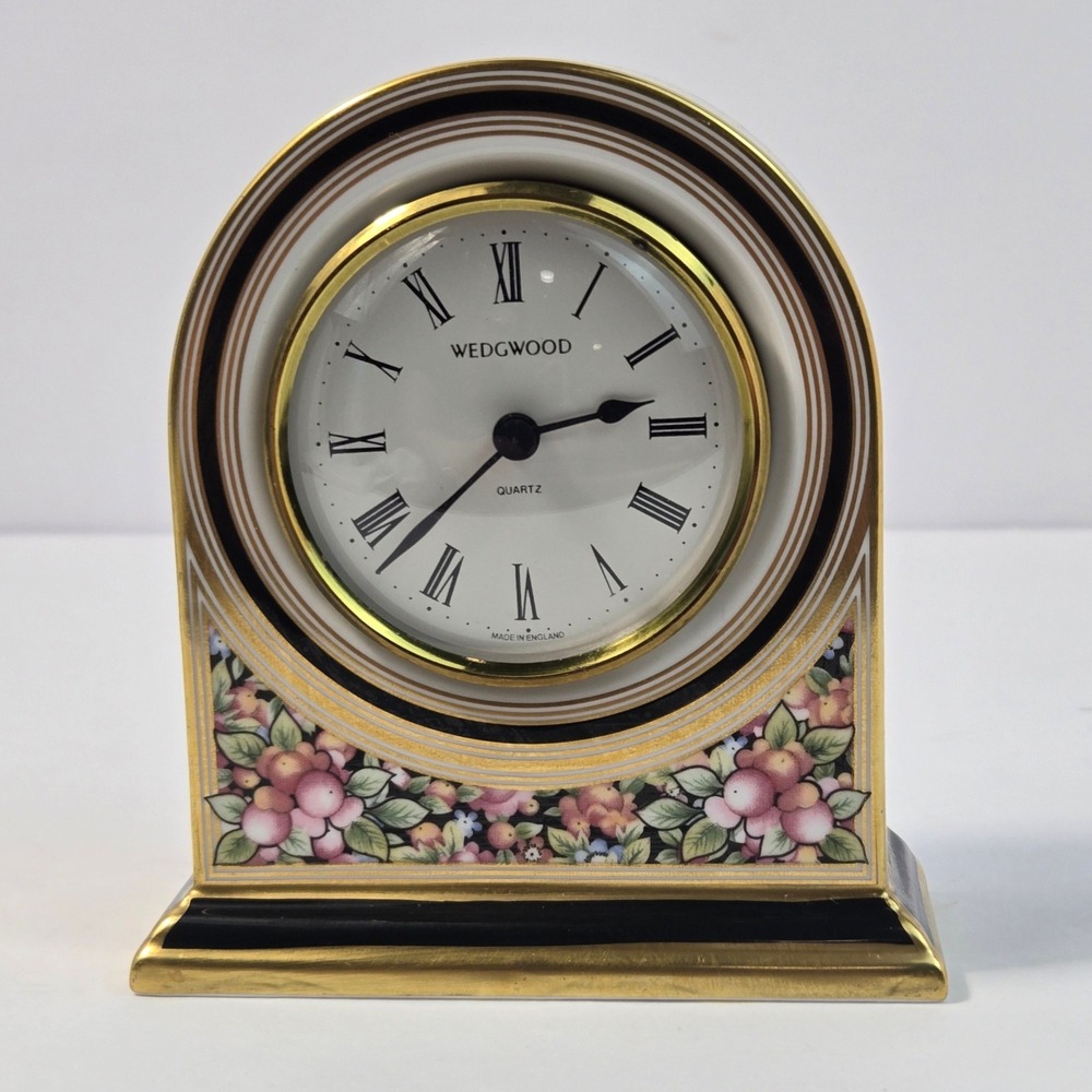Wedgwood Clio Bone China Quartz Mantel Clock Made In England 1992 Floral